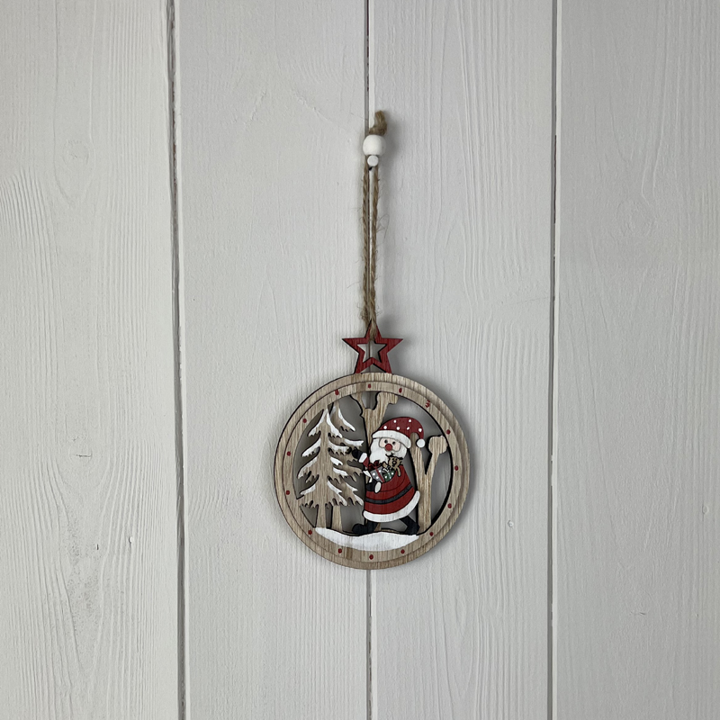 Red Santa in Woodland Hanging Round Decor detail page